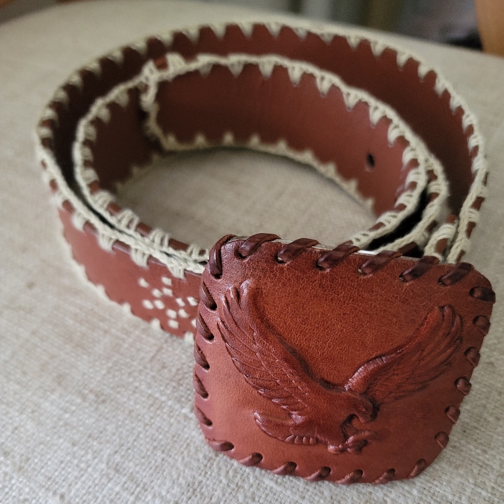 Vintage Levis American Eagle Genuine Leather Belt with Buckle 41 inches